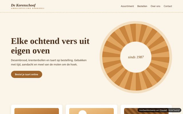 Voorbeeldontwerp: website voor Bakkerij De Korenschoof (warm en ambachtelijk)