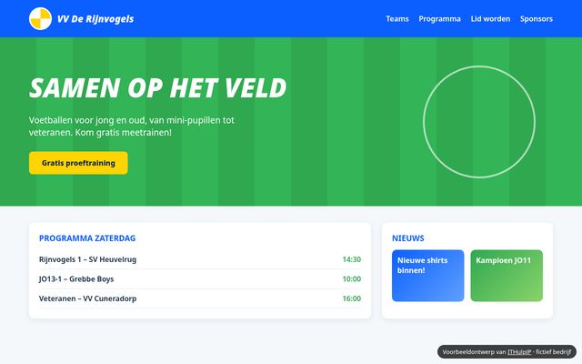 Voorbeeldontwerp: website voor VV De Rijnvogels (fris en sportief)
